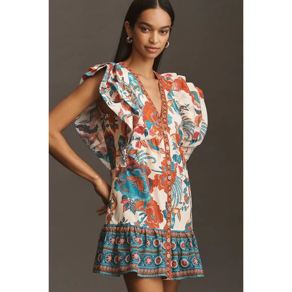 FARM Rio Dresses & Skirts - NEW NWT FARM RIO X ANTHROPOLOGIE Ruffled Tropical Mini‎ Dress Large
